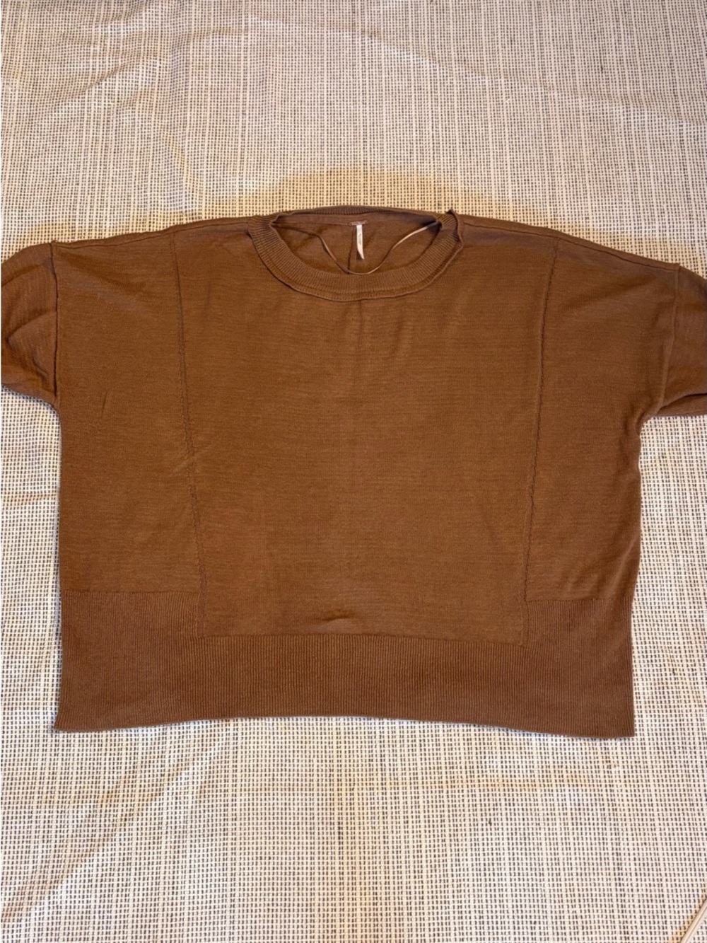 Free People Brown Boxy Short Sleeve Knit Sweater